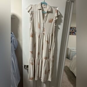 Beige Maxi Dress with Seashell Print
